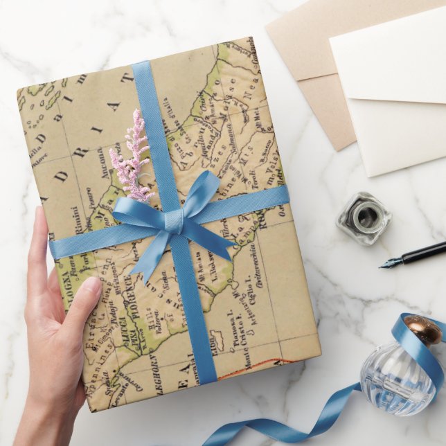 Papel De Presente Antigo Mapa Físico da Itália (1881)  (Presentear)