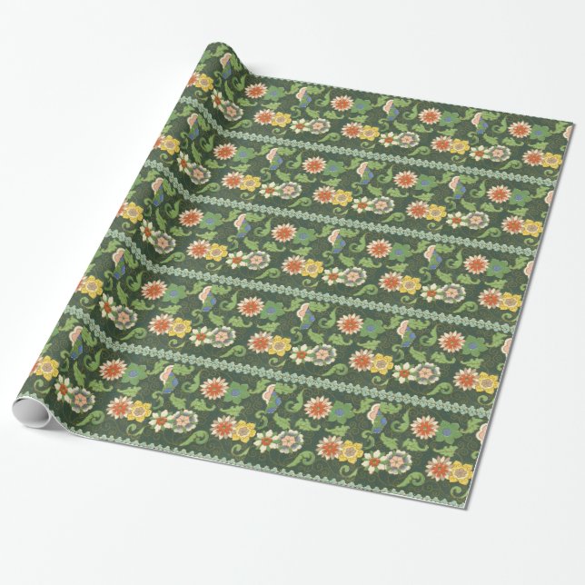 Papel De Presente Antigo Padrão Chinês de Cloisonné: Jade Verde (Desenrolado)