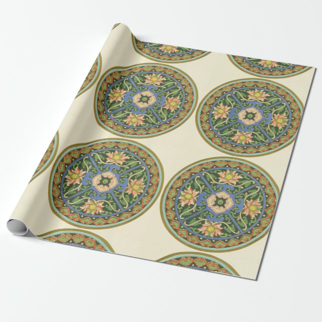 Papel De Presente Antigo Padrão Chinês de Cloisonné: Jade Verde (Desenrolado)