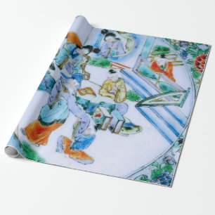 Papel De Presente Antiguidade Chinesa Azul Chinoiserie Floral Decoup