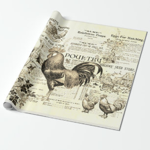 Papel De Presente Antiguidade para Horticultura Rooster Ads Ephemera
