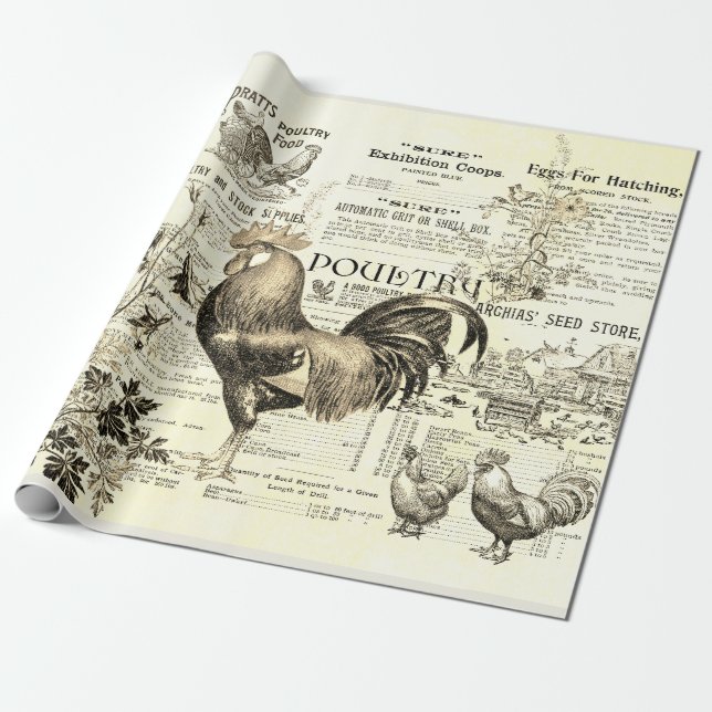Papel De Presente Antiguidade para Horticultura Rooster Ads Ephemera (Desenrolado)