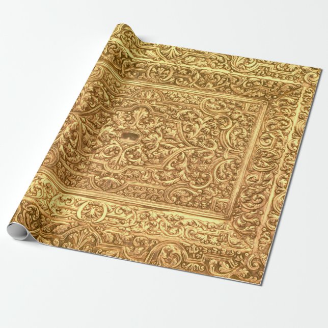 Papel De Presente Antique Ornamental Golden Floral Pattern (Desenrolado)