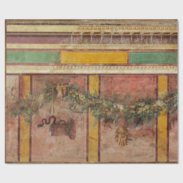 PAPEL DE PRESENTE ANTIQUE ROMAN FRESCO,SATYR MASK,GARLAND,FRUITS  (Aberto)