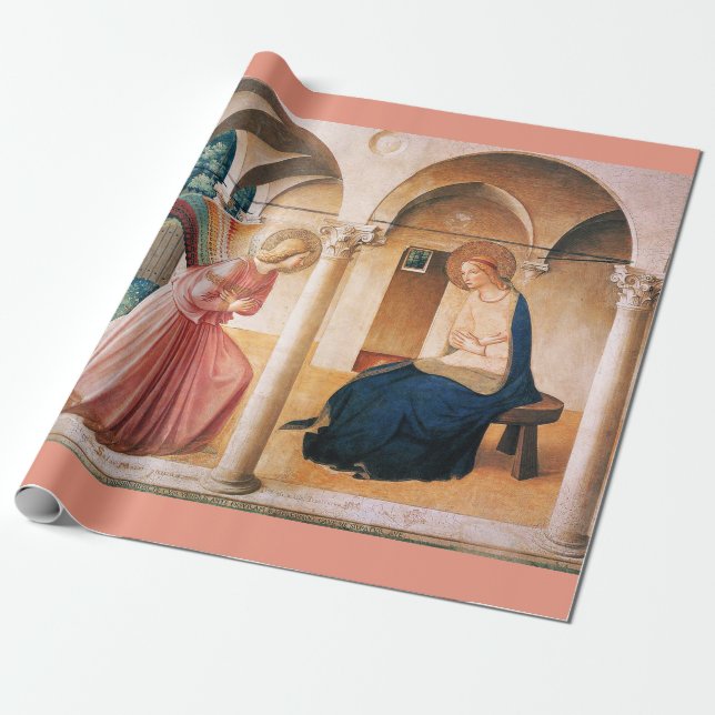 Papel De Presente ANUNCIAÇÃO DE Fra Beato Angelico Christmas Pink (Desenrolado)