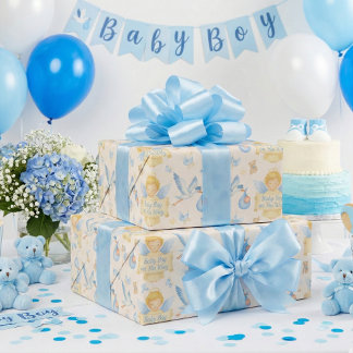 Papel De Presente Anúncio de Anjo Stork do Baby Boy Chegam