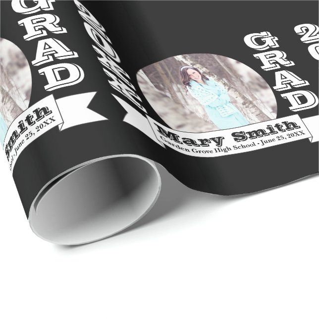 Papel De Presente Anúncio de Graduação Formal Preto e Branco (Ponta do rolo)