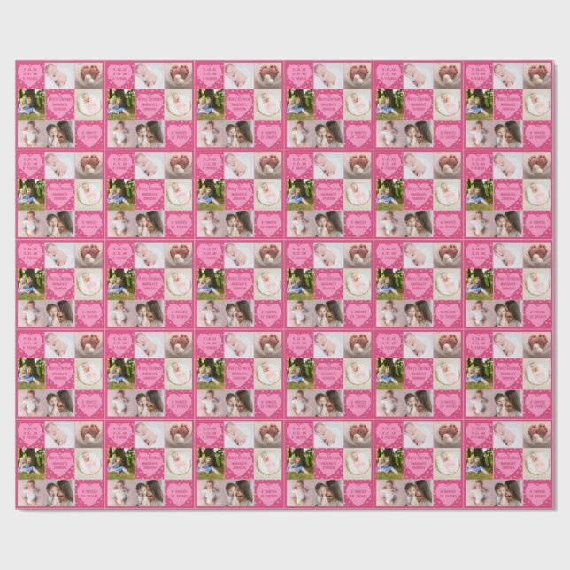 Papel De Presente Anúncio de Nascimento de Menina Bebê Rosa Moderno  (Aberto)