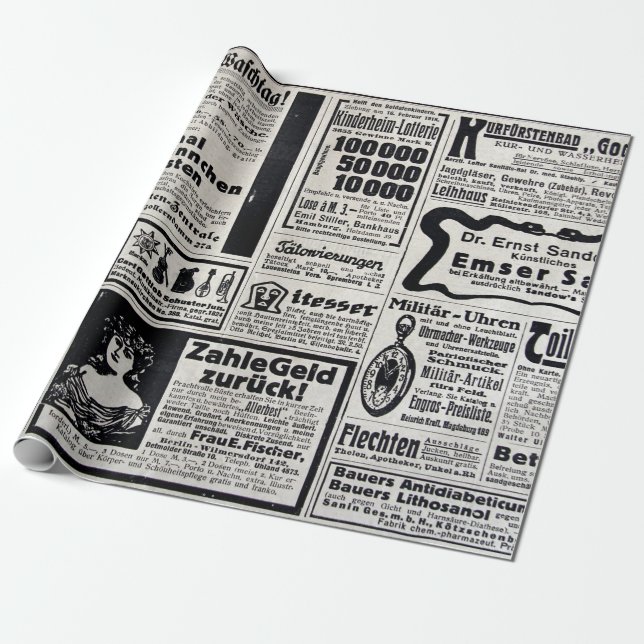 Papel De Presente Anúncios típicos em alemão num novo europeu (Desenrolado)