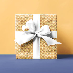 Papel De Presente Aparência Metálica Dourada Escamas de Sereia