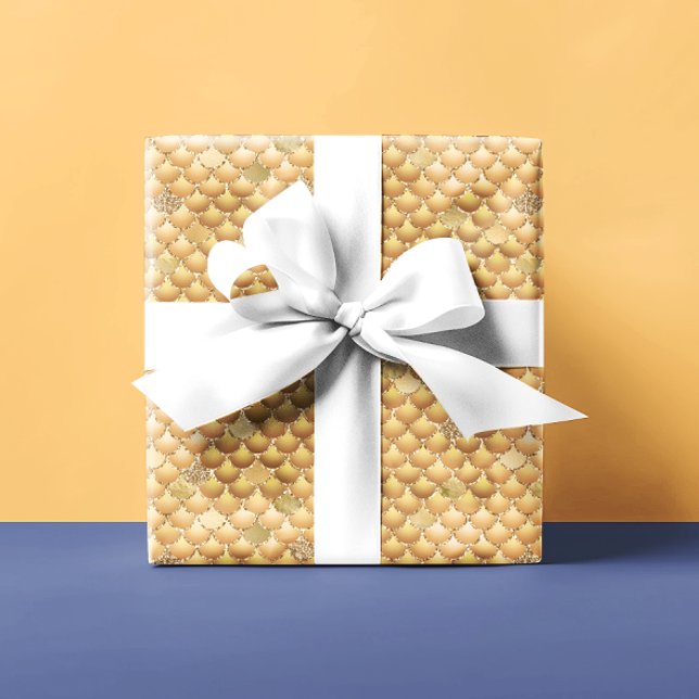 Papel De Presente Aparência Metálica Dourada Escamas de Sereia (Criador carregado)