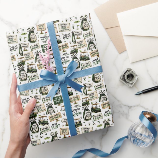 Papel De Presente Aposentadoria de golfe com palavra engraçada  (Presentear)