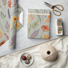 Papel De Presente Apothecary Wildflower Grey Botanical Wrap