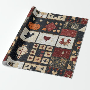 Papel De Presente Appliqué de fazenda primitiva e geométrico