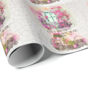Papel De Presente Aproveite o passeio Bicicleta De Aquarela Com Fl
