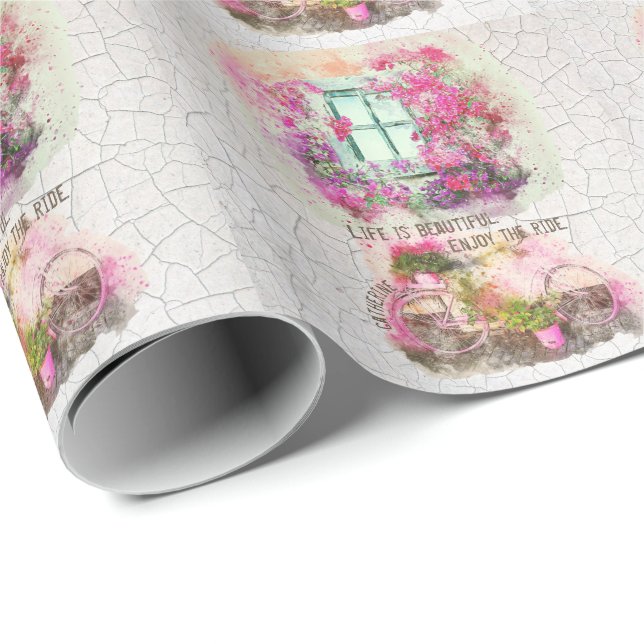 Papel De Presente Aproveite o passeio | Bicicleta De Aquarela Com Fl (Ponta do rolo)