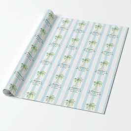 Papel De Presente Aqua Blue Cabana Stripes Palm Beach Club