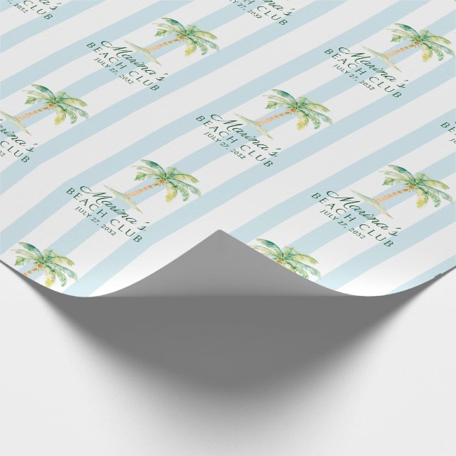 Papel De Presente Aqua Blue Cabana Stripes Palm Beach Club (Ponta)