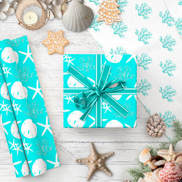 Papel De Presente Aqua de Areia de Natal costeira