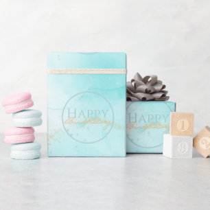 Papel De Presente Aqua Dourada Aqua Moderna Arte a Álcool Oceânica O