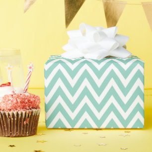 Papel De Presente Aqua e White Chevron