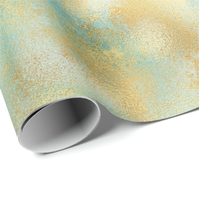 Papel De Presente Aqua Glam Dourado Glitz Sparkle (Ponta do rolo)
