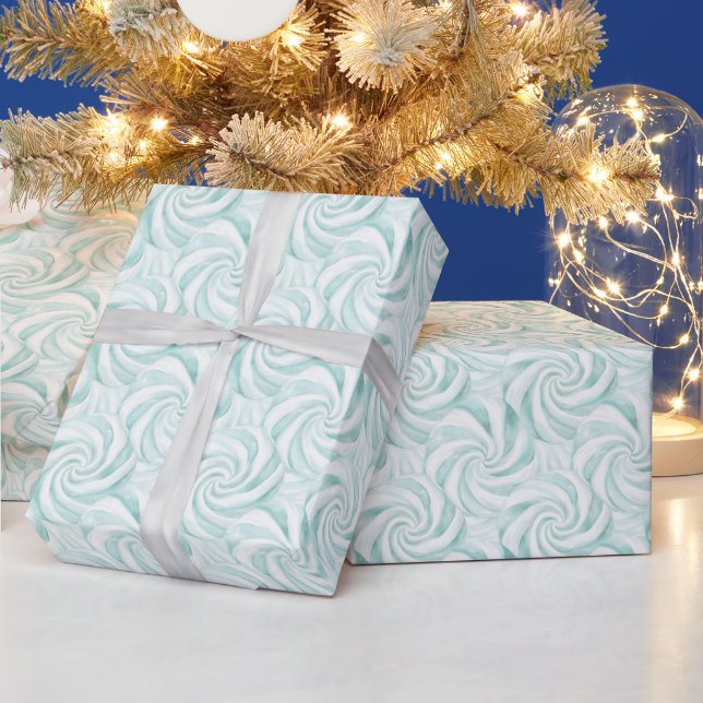 Papel De Presente Aqua Mint White Swirls Natal (Feriados)