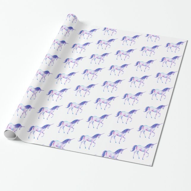Papel De Presente Aqua Purple White Unicorn (Desenrolado)