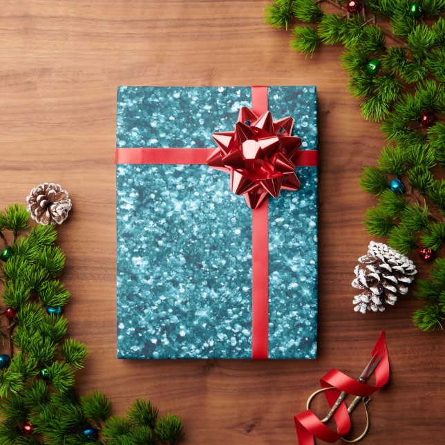 Papel De Presente Aqua Teal Blue Sparkle (Presente de Natal)