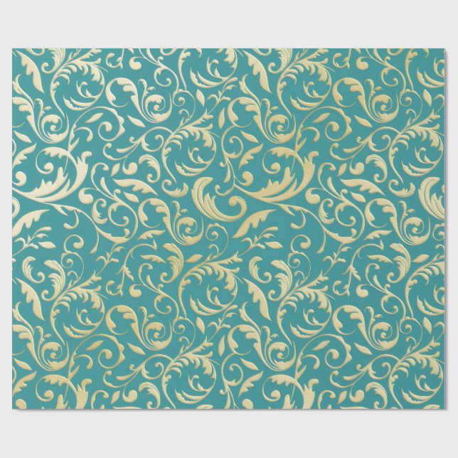 Papel De Presente Aqua & Teal Christmas Wrapping Paper with Gold Acc (Aberto)