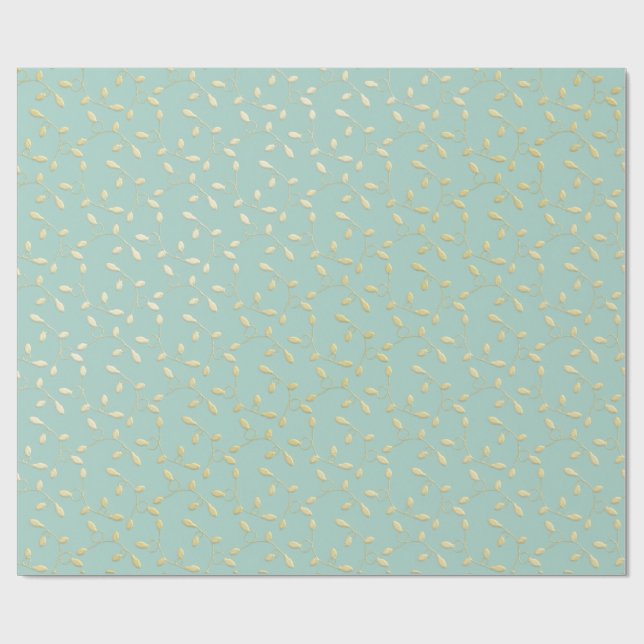 Papel De Presente Aqua & Teal Xmas Wrapping Paper with Gold Accents (Aberto)
