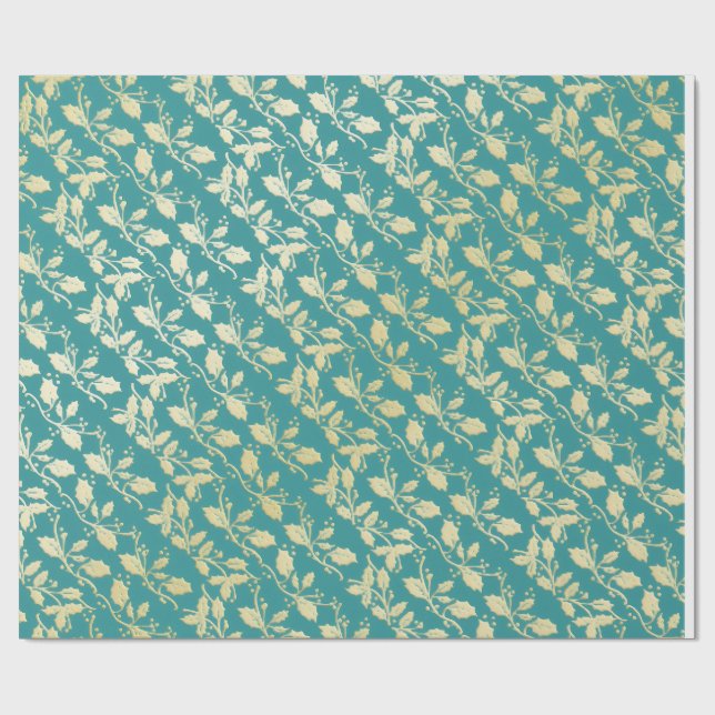 Papel De Presente  Aqua & Teal Xmas Wrapping Paper with Gold Accents (Aberto)