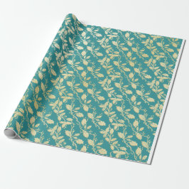 Papel De Presente  Aqua & Teal Xmas Wrapping Paper with Gold Accents