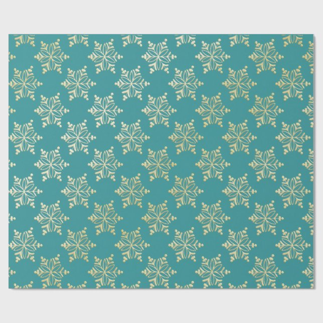 Papel De Presente Aqua & Teal Xmas Wrapping Paper with Gold Accents (Aberto)