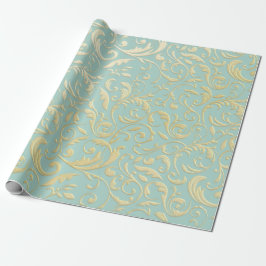 Papel De Presente Aqua & Teal Xmas Wrapping Paper with Gold Accents
