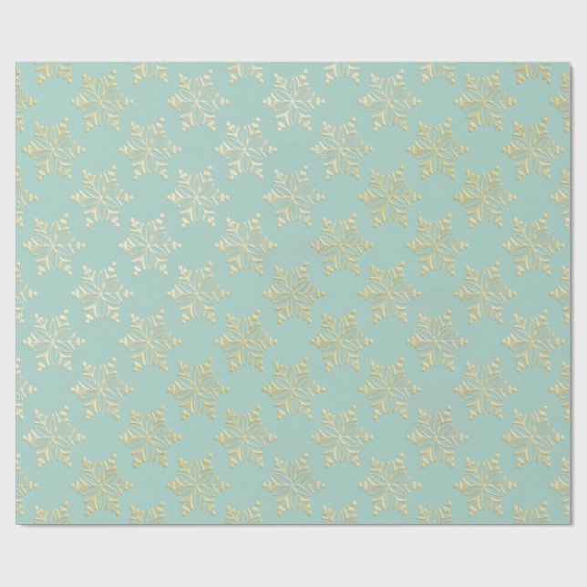 Papel De Presente Aqua & Teal Xmas Wrapping Paper with Gold Accents (Aberto)
