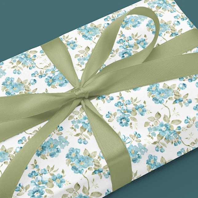 Papel De Presente Aqua Turquoise Floral Verde-Azeitona Cura (Criador carregado)