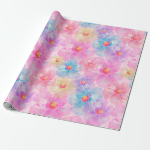 Papel De Presente Aquarela Abstrata Flores Rosa, Azul