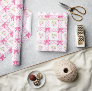 Papel De Presente Aquarela Arco Rosa e Verde Mahjong