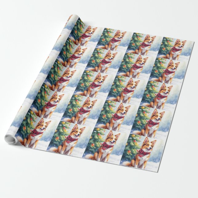 Papel De Presente Aquarela Australian Shepherd Natal Glowing (Desenrolado)
