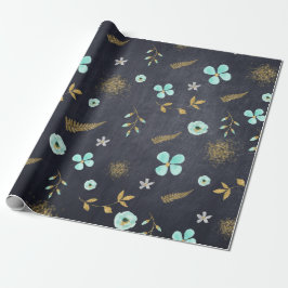 Papel De Presente Aquarela Azul e Dourada de Primavera