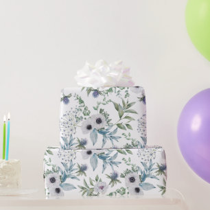 Papel De Presente Aquarela Botânica Azul Verde Elegante