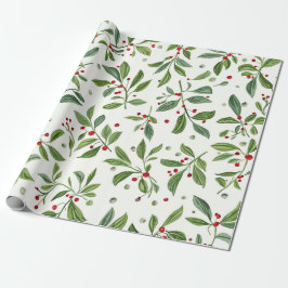 Papel De Presente Aquarela Branco de Fruta Vermelha de Visco Alegre