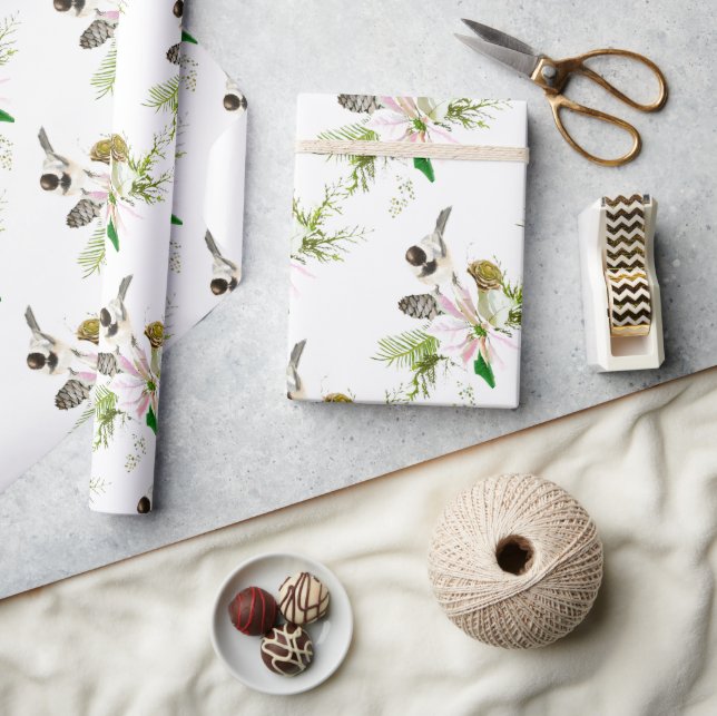 Papel De Presente Aquarela Chickadee Bird Art (Artesanato)