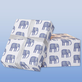 Papel De Presente Aquarela de Elefante Azul