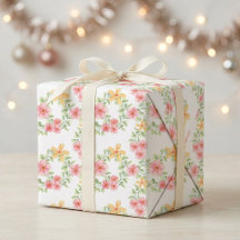 Aquarela de Flor Silvestre Laranja Rosa Verde