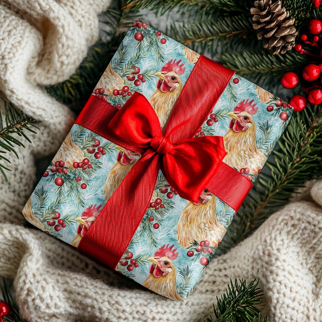 Papel De Presente Aquarela de Frango de Natal (Criador carregado)
