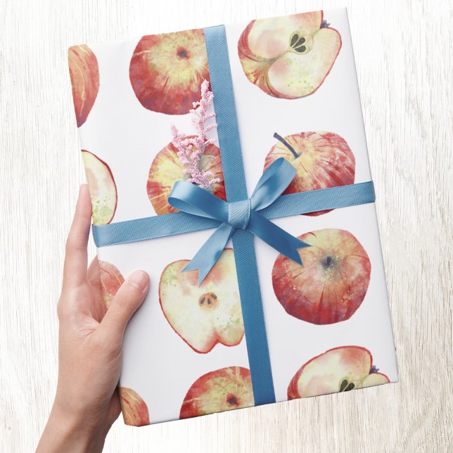 Papel De Presente Aquarela de Fruta de maçã (Apple watercolor fruit pattern gift wrapping paper roll)