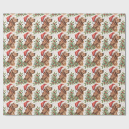 Papel De Presente Aquarela de Natal do Setter Irlandês com Azevinho