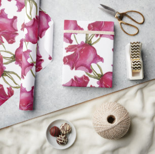 Papel De Presente Aquarela de Rosa Rosa Mão-pintada